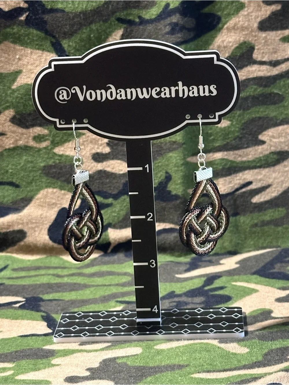 Tactical Elegance Handcrafted Camo Thread Earrings